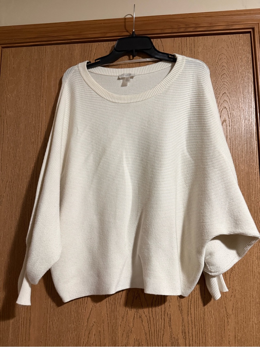 Cupio Cream Ribbed Dolman Sleeve Scoop Neck Sweater